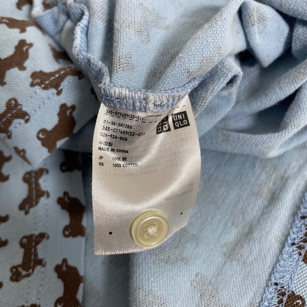 Uniqlo Michael Bastian M Blue Shiba Dog Print Cotton Polo Shirt Button Sleeve - Picture 5 of 7